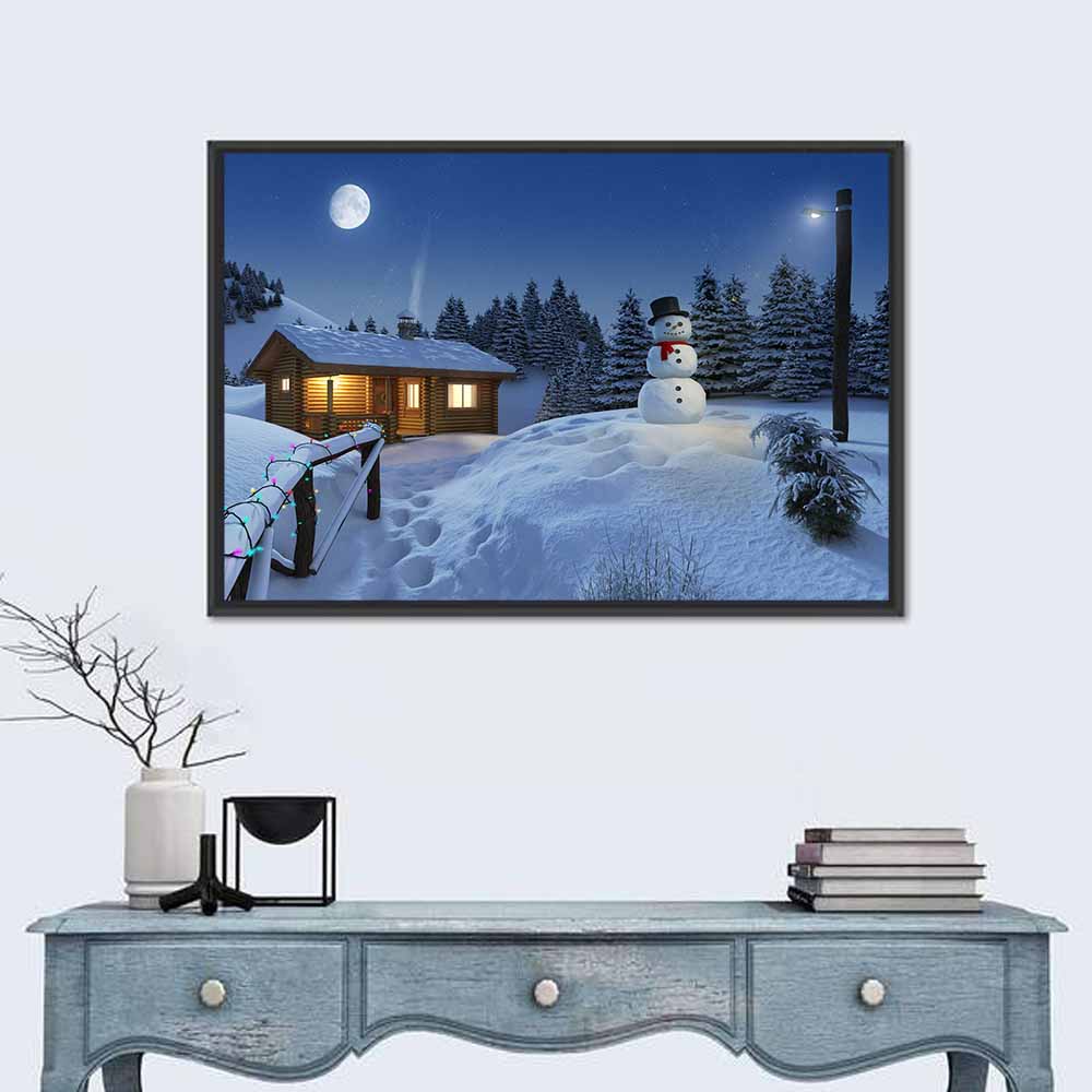 Moonlit Winter Cottage Wall Art