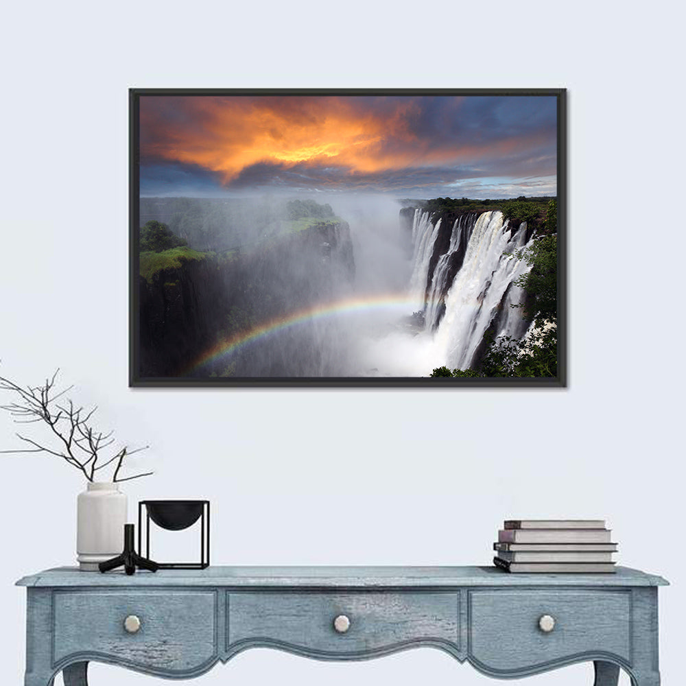 Victoria Falls Rainbow at Dusk Wall Art in a room, landscape