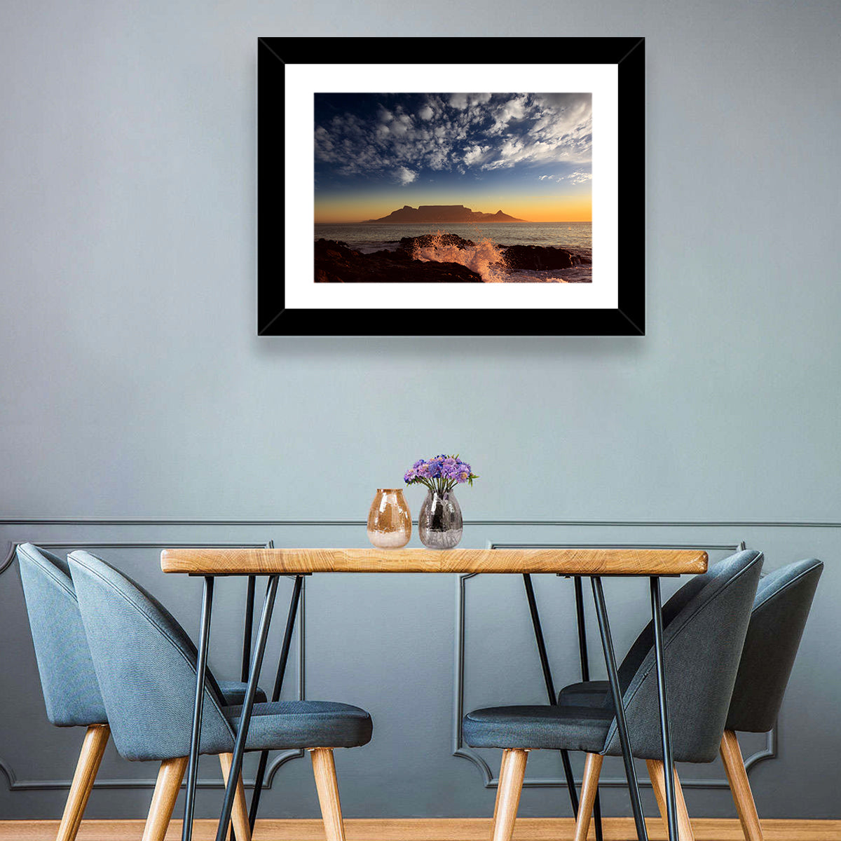 Table Mountain Sunset Silhouette Wall Art in a room, landscape