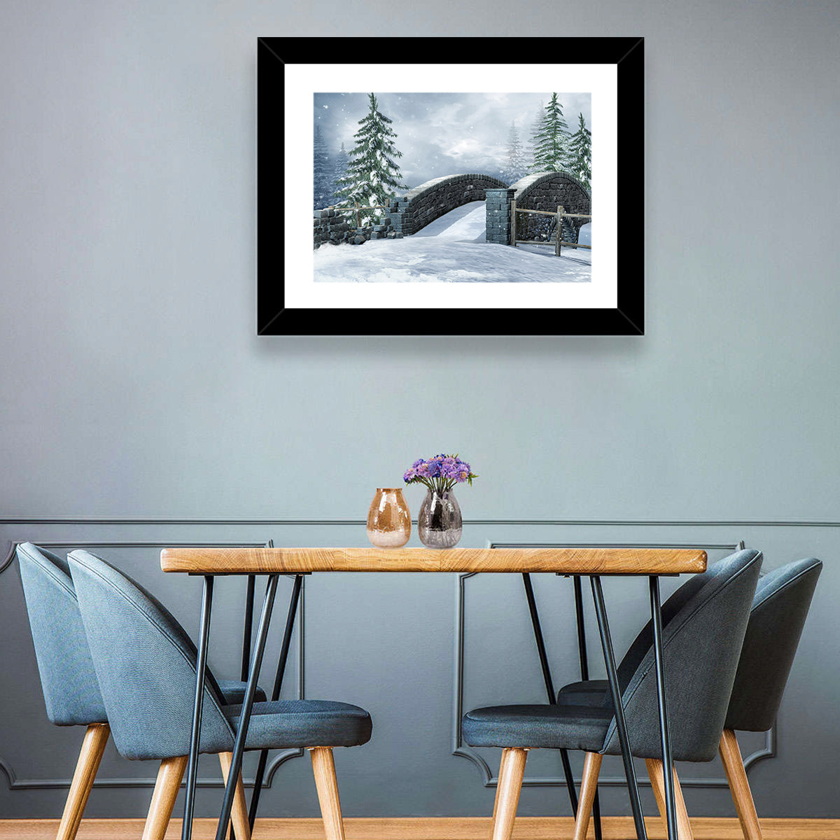 Snowy Park Bridge Wall Art