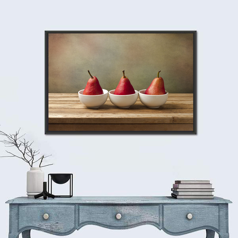 Three Red Pears in Bowls Wall Art
