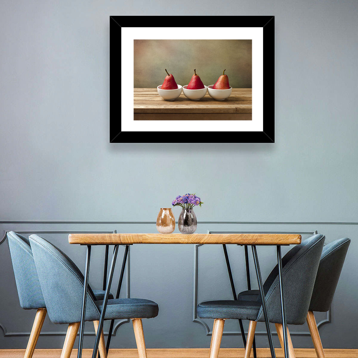 Three Red Pears in Bowls Wall Art