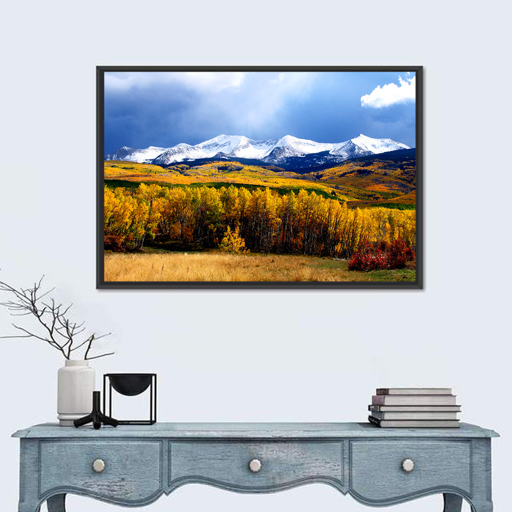 Crested Butte Autumn Mountains Wall Art in a room, landscape
