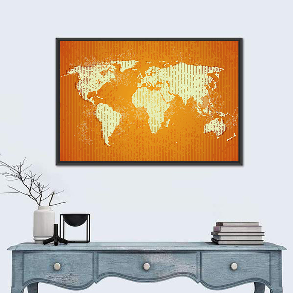 Vintage Orange World Map Wall Art
