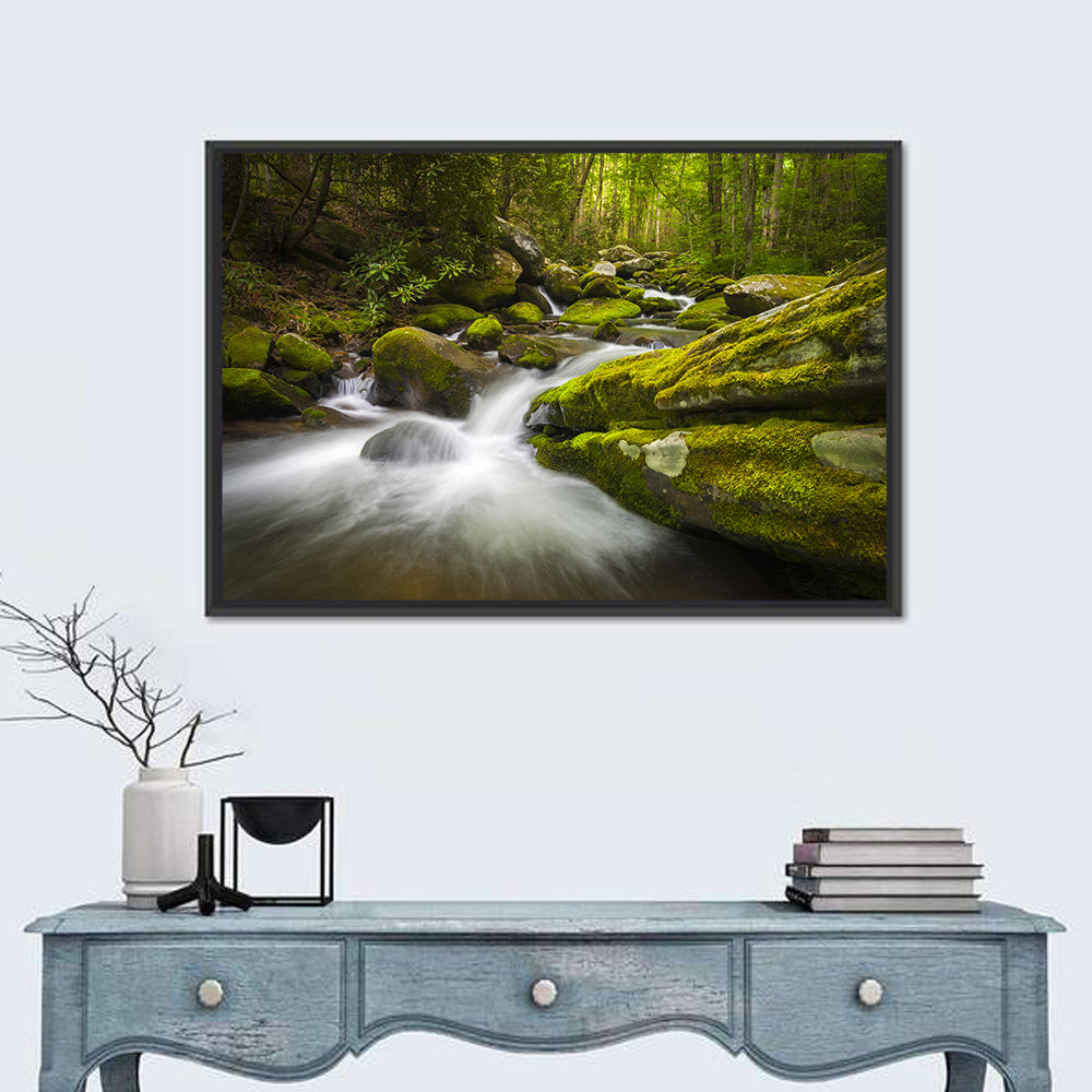 Gatlinburg Park Stream Wall Art in a room, landscape