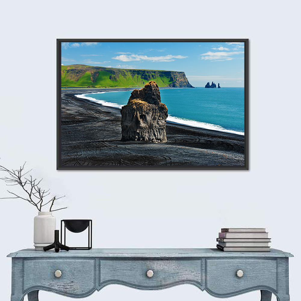 Dyrhólaey Volcanic Beach Wall Art in a room, landscape