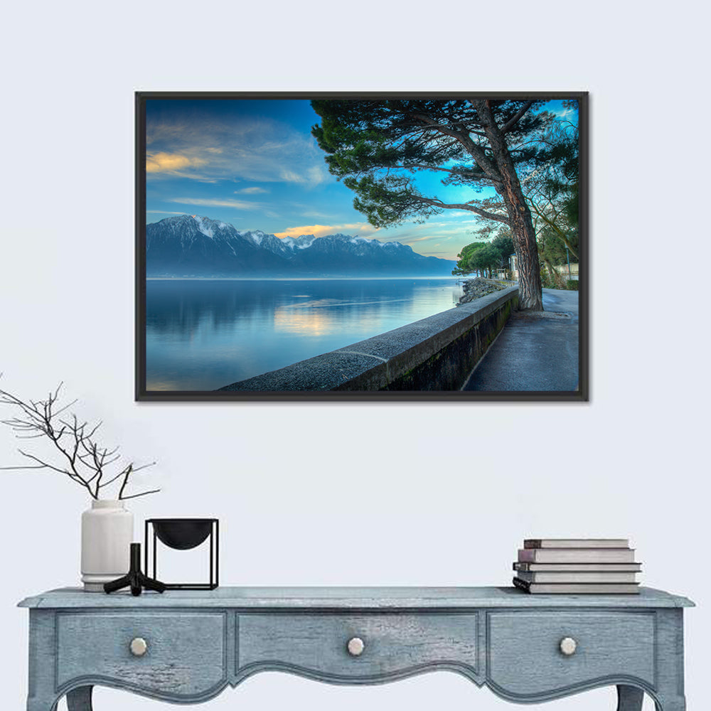 Lake Geneva View from Montreux Wall Art in a room, landscape