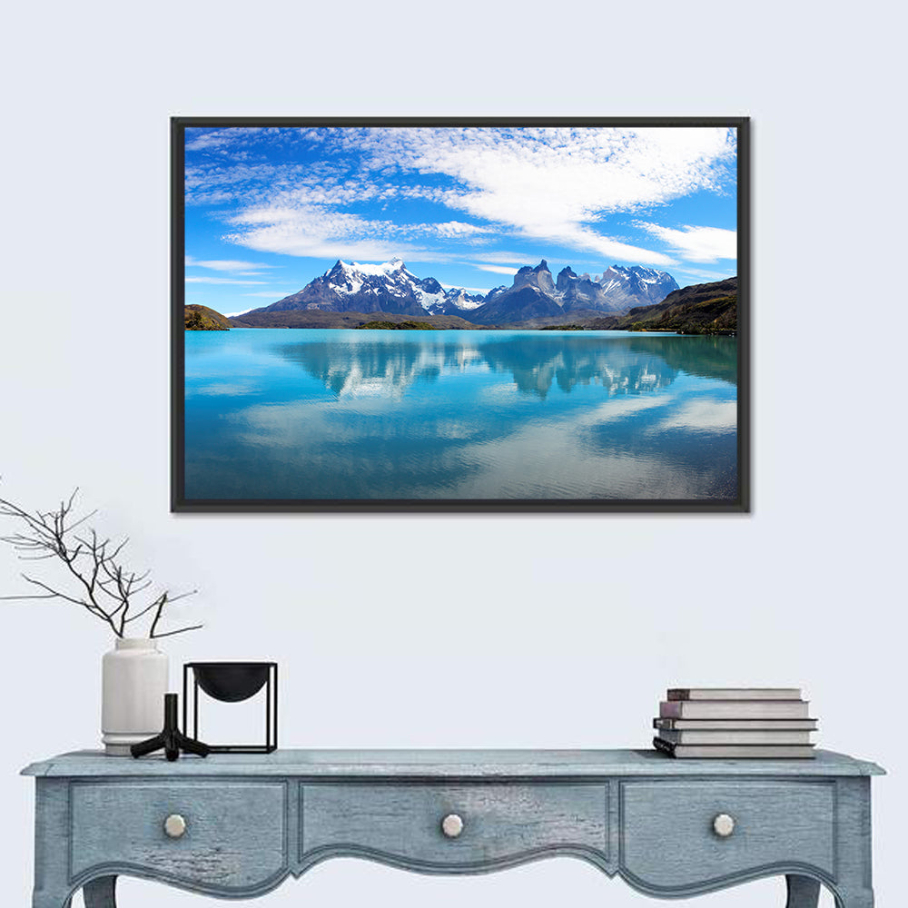 Torres Del Paine Reflection Wall Art in a room, landscape
