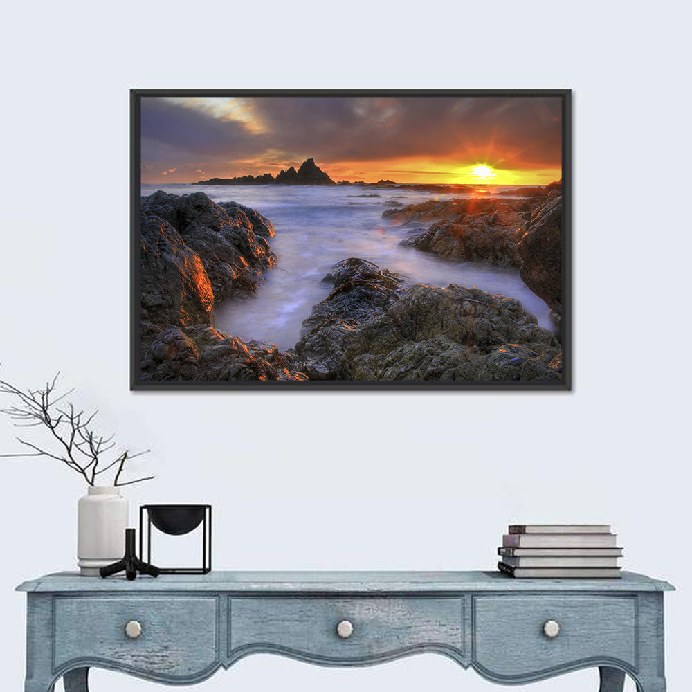 Tramore Rocky Coast Sunset Wall Art in a room, landscape