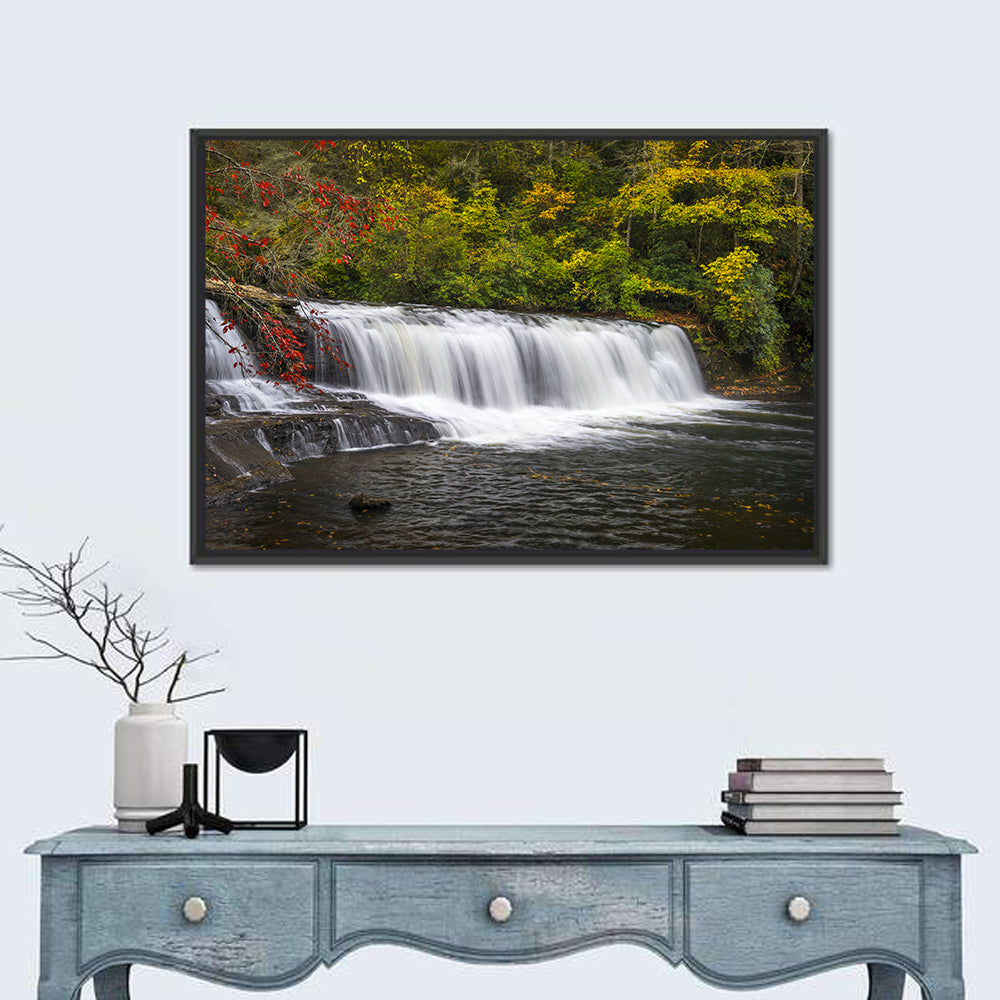 Dupont State Forest Autumn Waterfall Stream Wall Art in a room, landscape