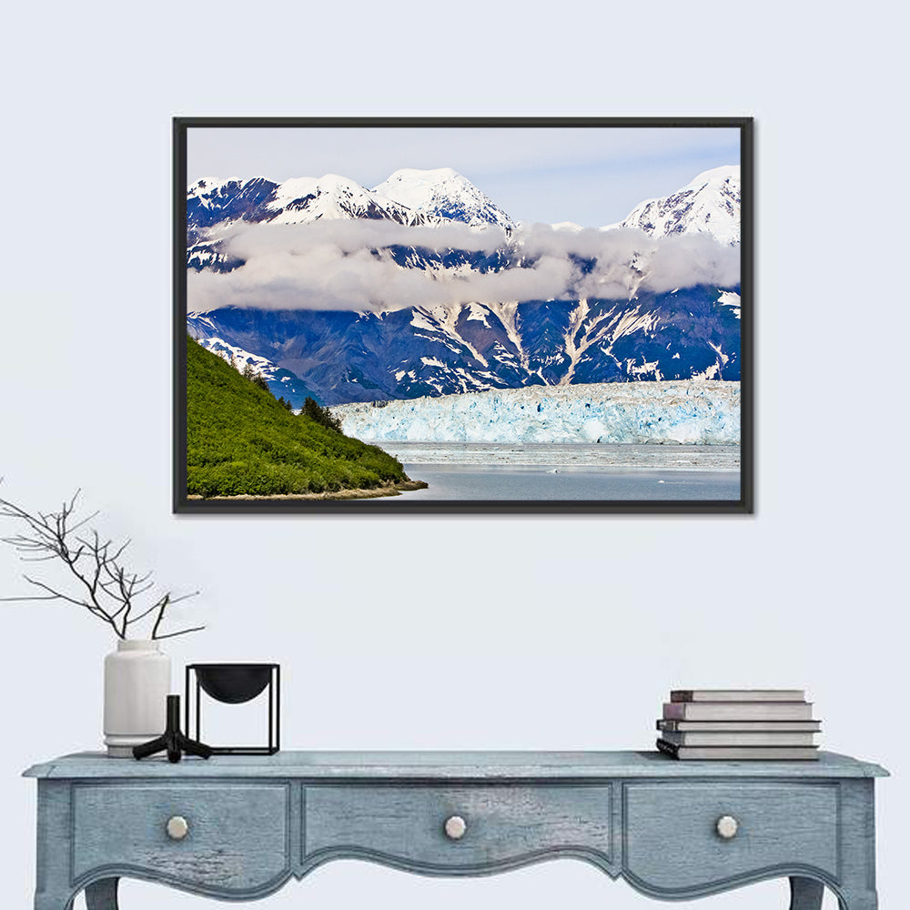 Hubbard Glacier and Snowcapped Peaks Wall Art in a room, landscape