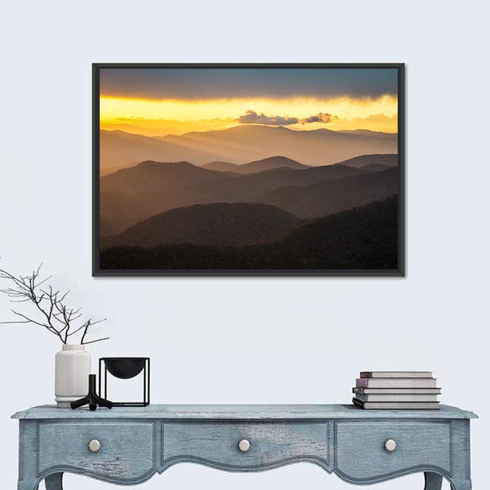 Southern Appalachian Sunset Wall Art in a room, landscape