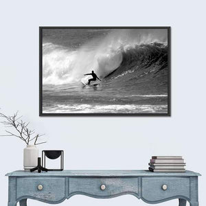 Surfing On Large Wave Wall Art