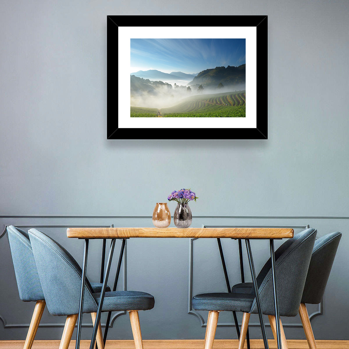 Sunlit Terraced Tea Hills Wall Art in a room, landscape