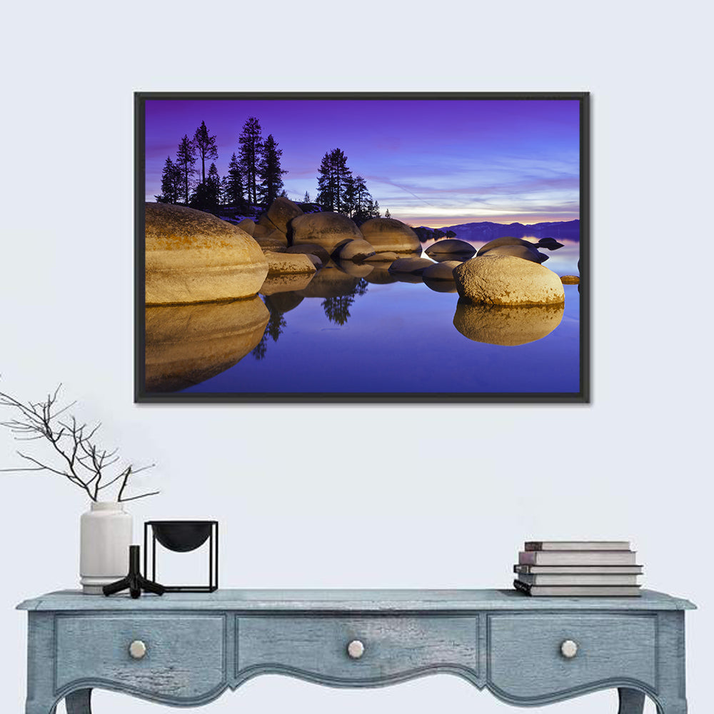 Lake Tahoe Twilight Wall Art in a room, landscape