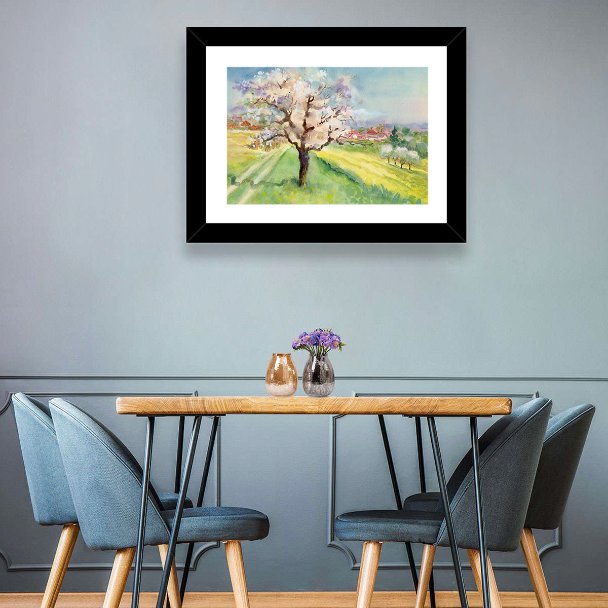 Spring Village Watercolor Wall Art