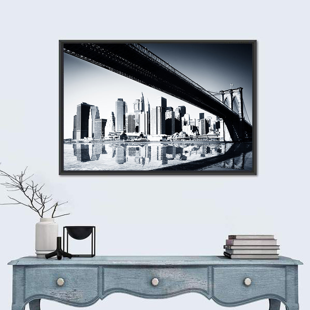 Brooklyn Bridge Low Angle Skyline Reflection Wall Art