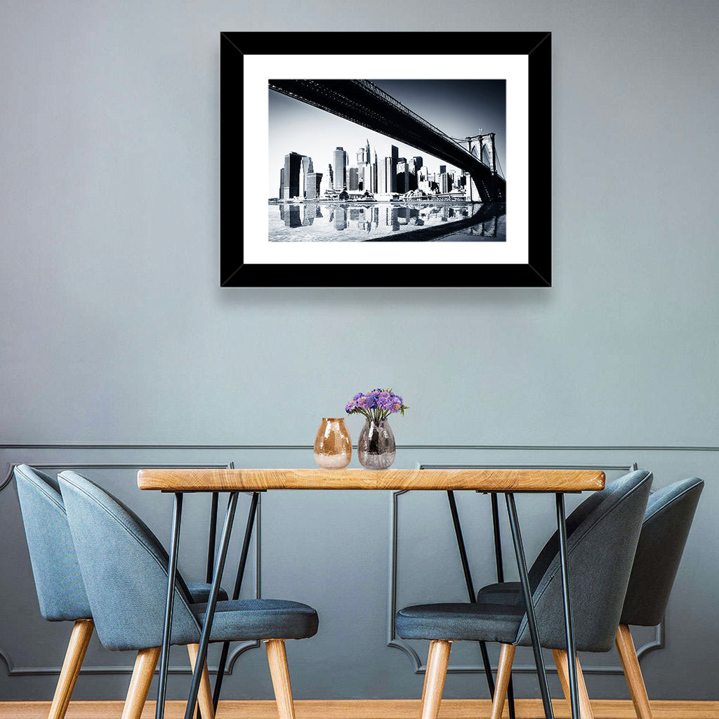 Brooklyn Bridge Low Angle Skyline Reflection Wall Art
