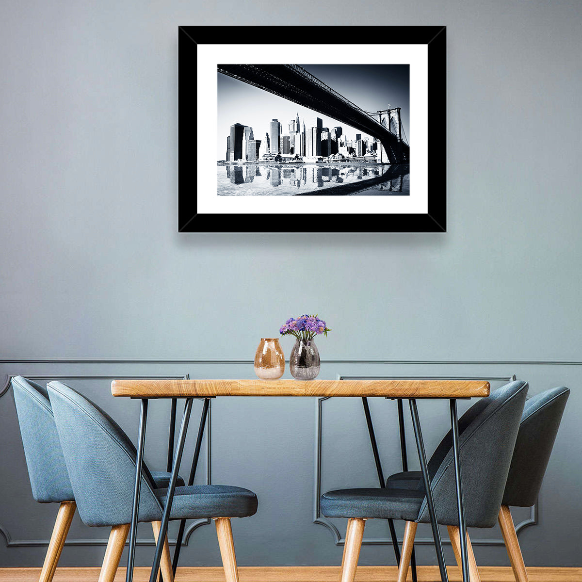 Brooklyn Bridge Low Angle Skyline Reflection Wall Art