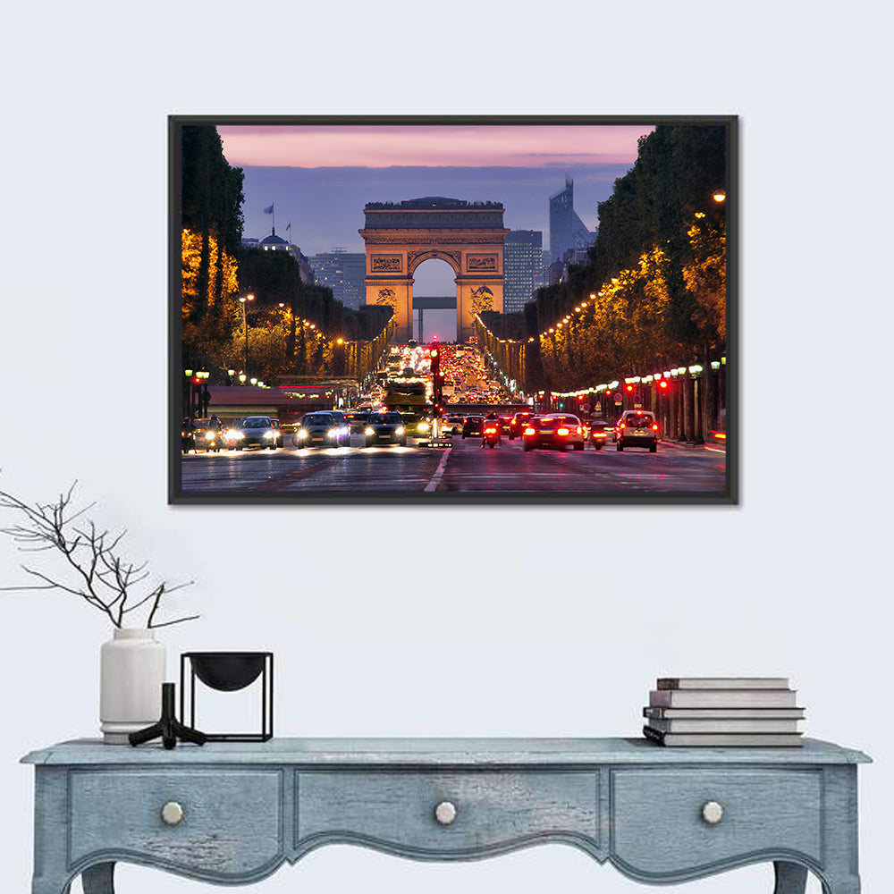 Arc De Triomphe at Twilight Wall Art in a room, landscape