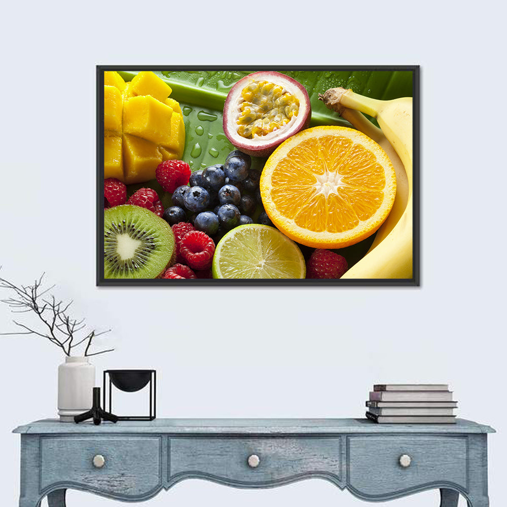 Vibrant Fresh Fruit Flat Lay Wall Art