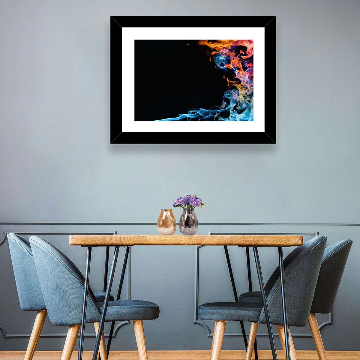 Glowing Flame Abstract Wall Art in a room, landscape