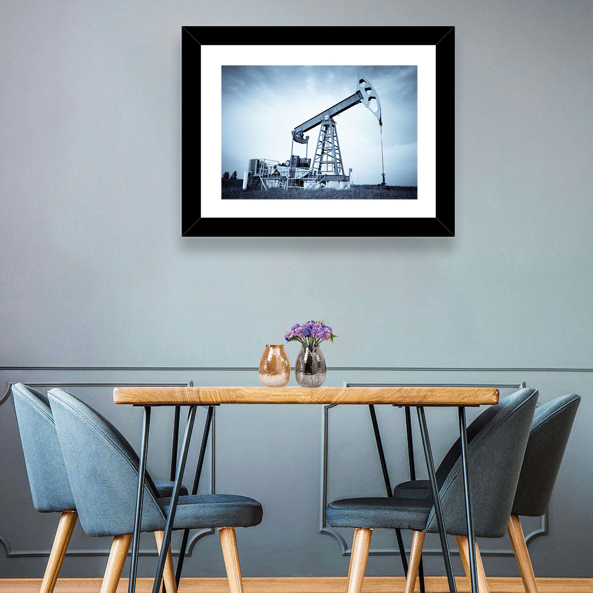 Oil Pump Jack 1211 Wall Art in a room, landscape
