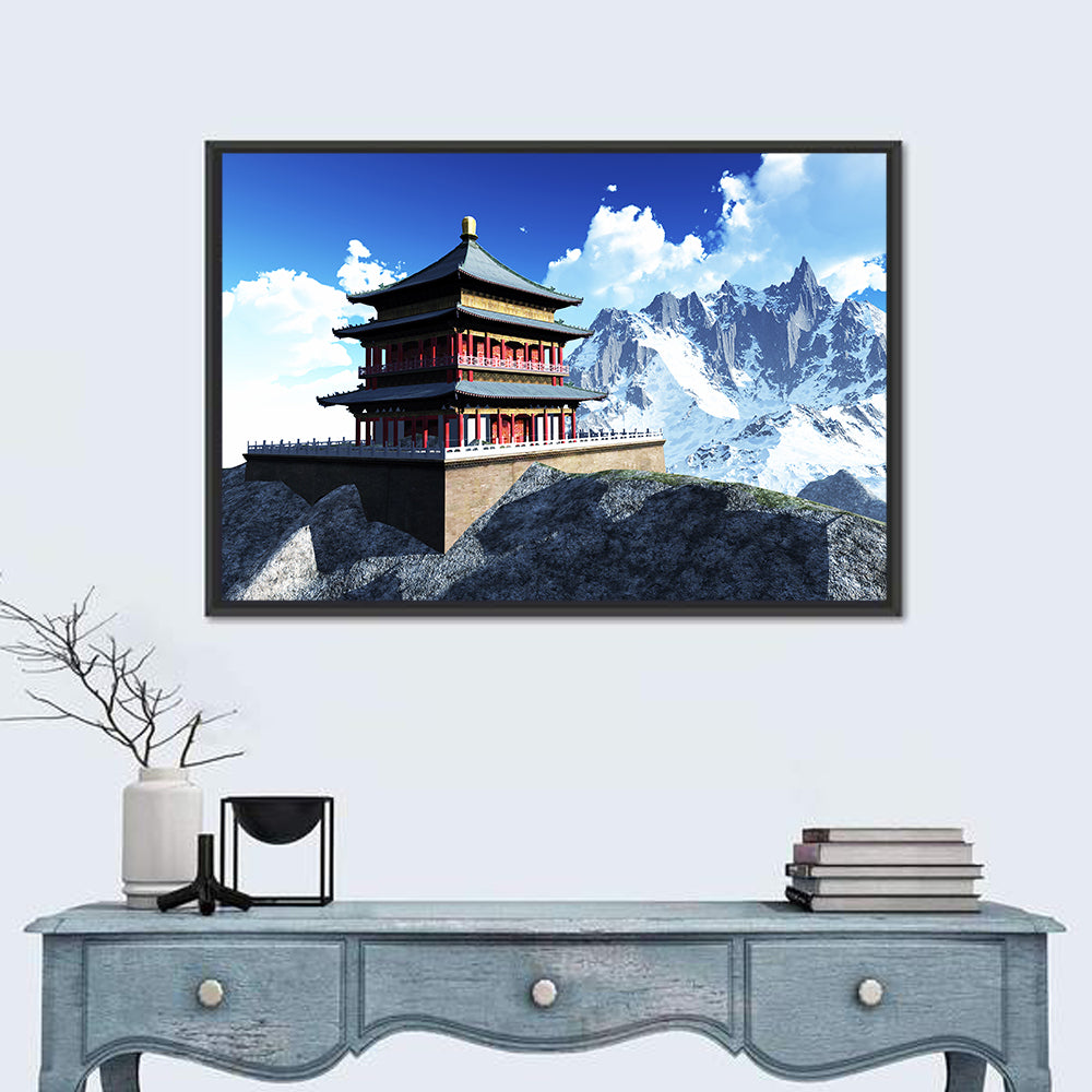 Sunlit Pagoda and Snow Peaks Wall Art