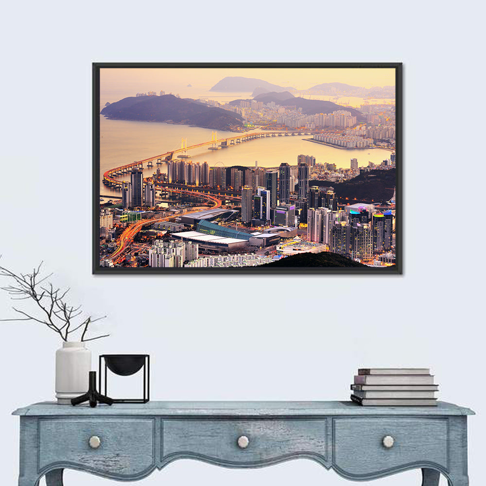 Busan Dusk Aerial Skyline with Gwangan Bridge Wall Art