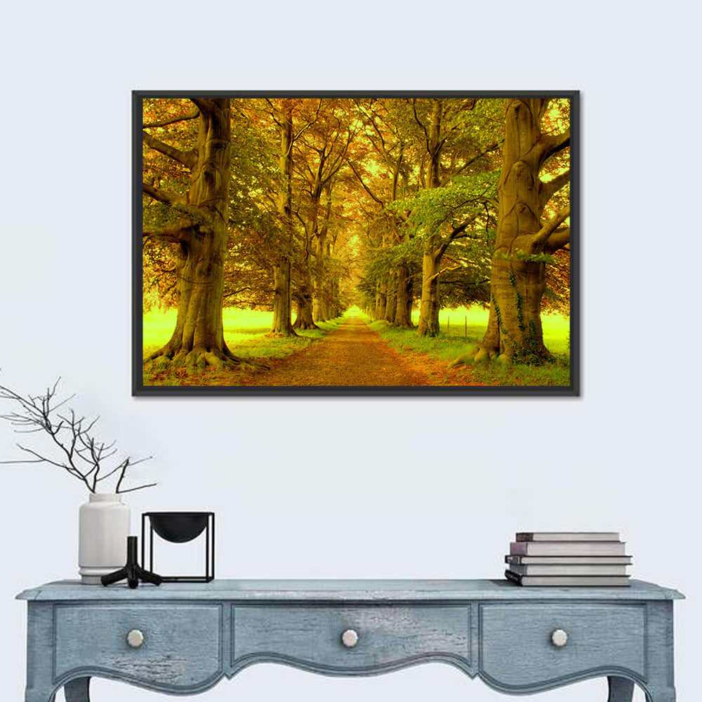 Beech Tree Lane at Golden Hour Wall Art in a room, landscape