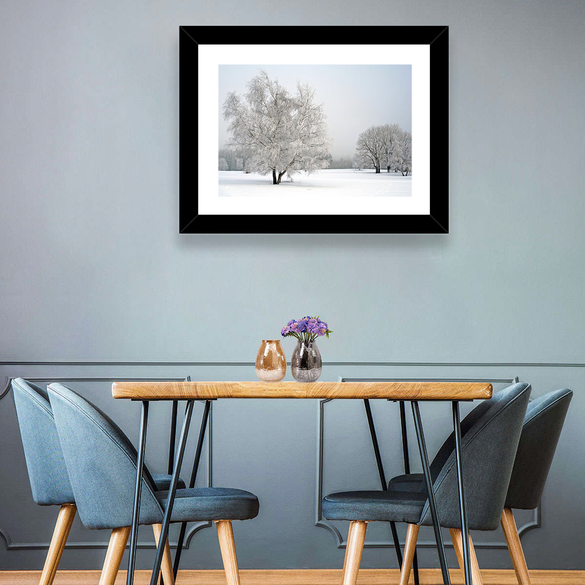 Frosted Birch Grove Wall Art in a room, landscape