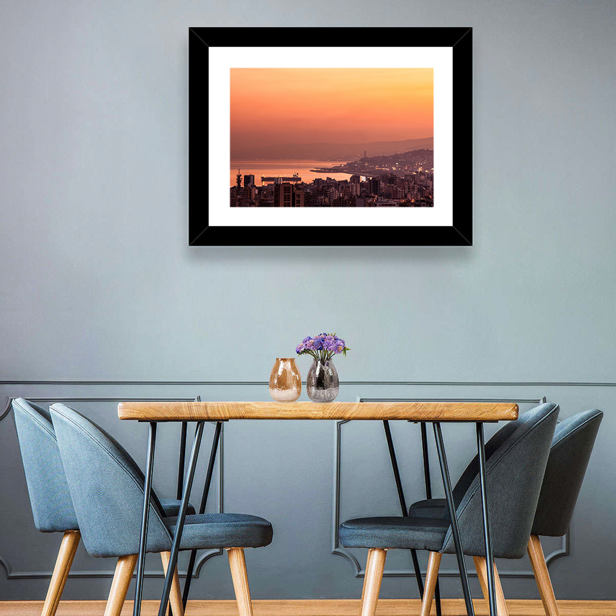 Beirut Sunset Skyline Wall Art in a room, landscape