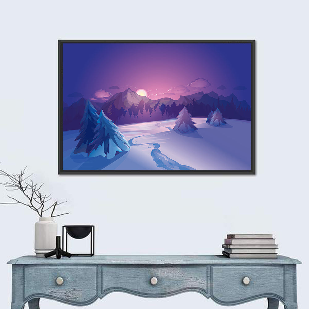 Lavender Winter Mountain Illustration Wall Art