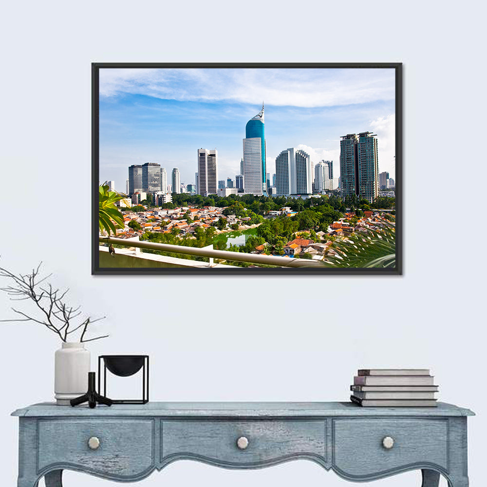 Jakarta Skyline with Wisma 46 Wall Art in a room, landscape