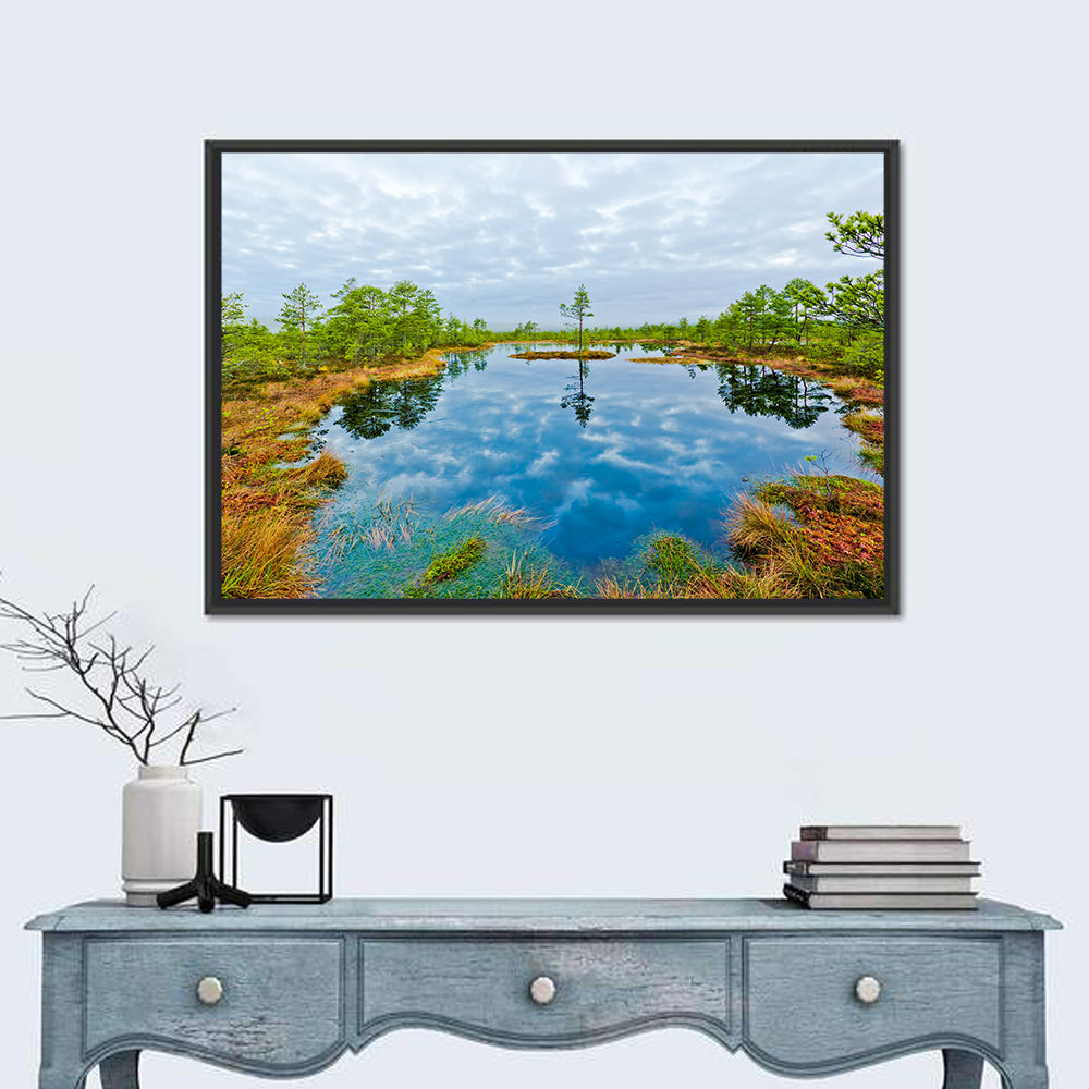 Viru Bog Reflections Wall Art in a room, landscape