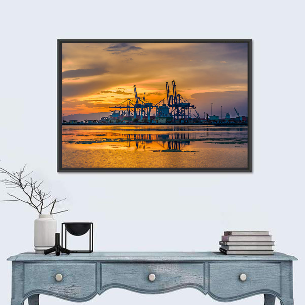 Djibouti Harbor at Sunset Wall Art in a room, landscape