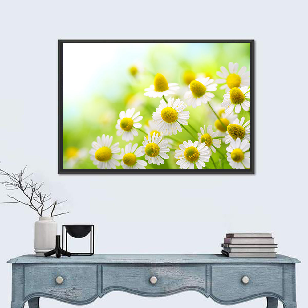 Chamomile Close-up Wall Art in a room, landscape