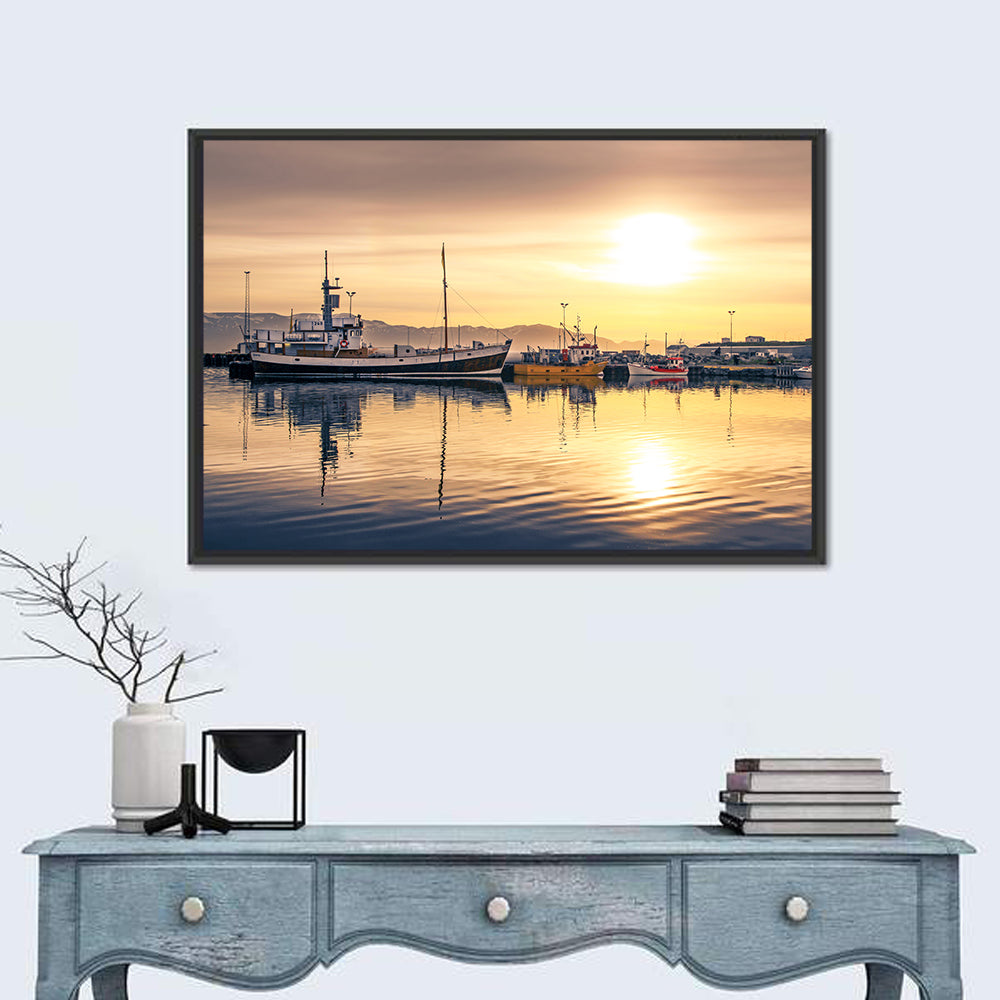 Husavik Harbor at Golden Hour Wall Art