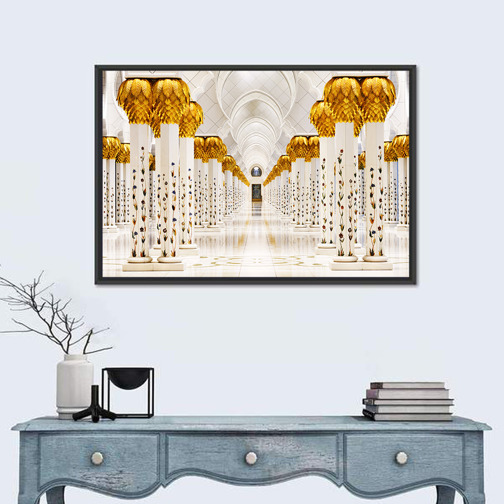 Sheikh Zayed Grand Mosque Colonnade Wall Art in a room, landscape