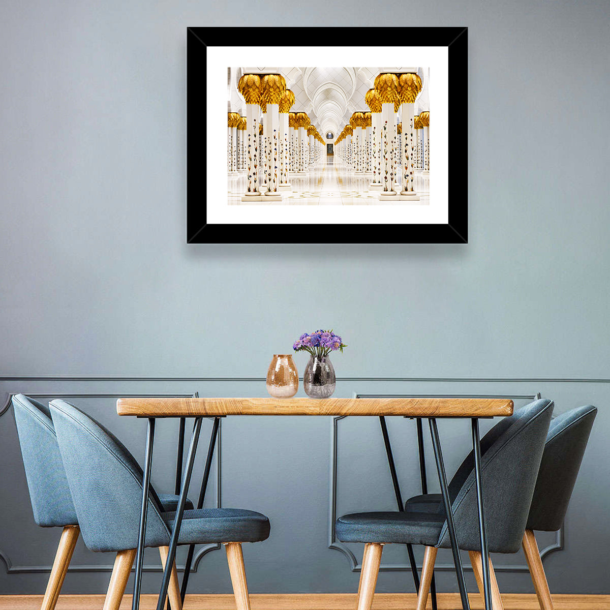 Sheikh Zayed Grand Mosque Colonnade Wall Art in a room, landscape