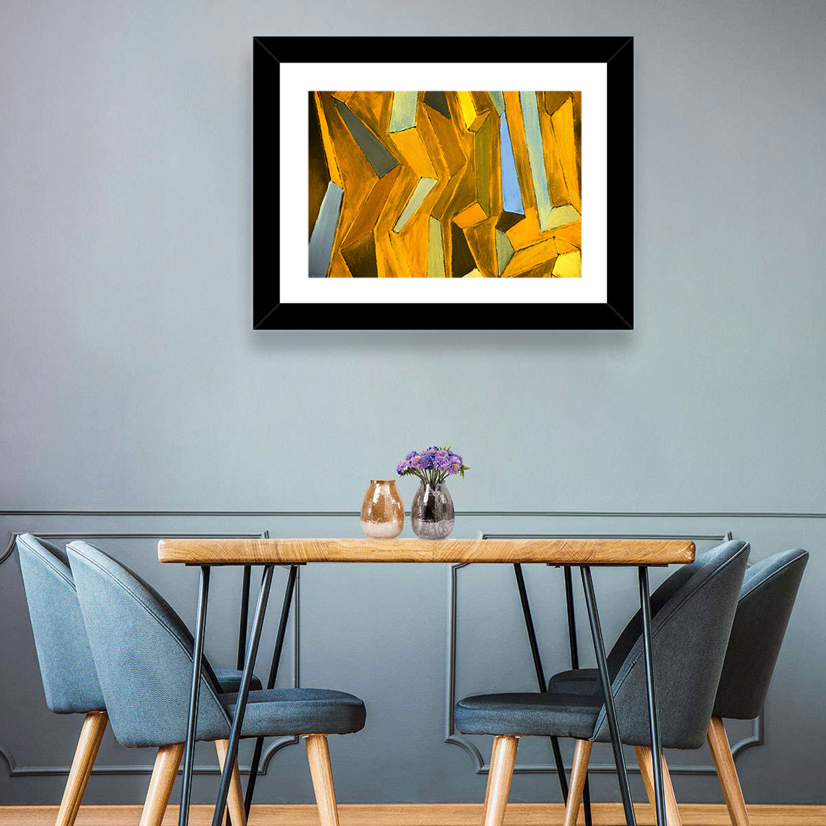 Golden Blocks Abstract Wall Art