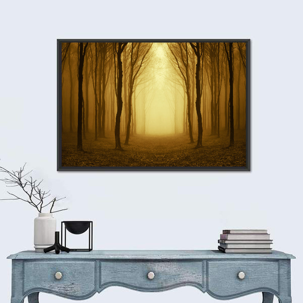 Lonely Forest Path Wall Art in a room, landscape