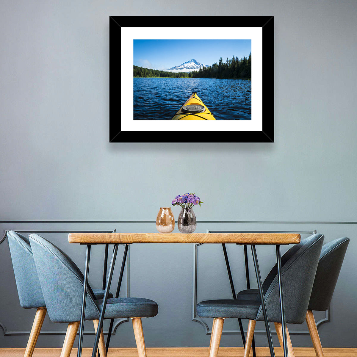 Yellow Kayak at Trillium Lake Wall Art in a room, landscape