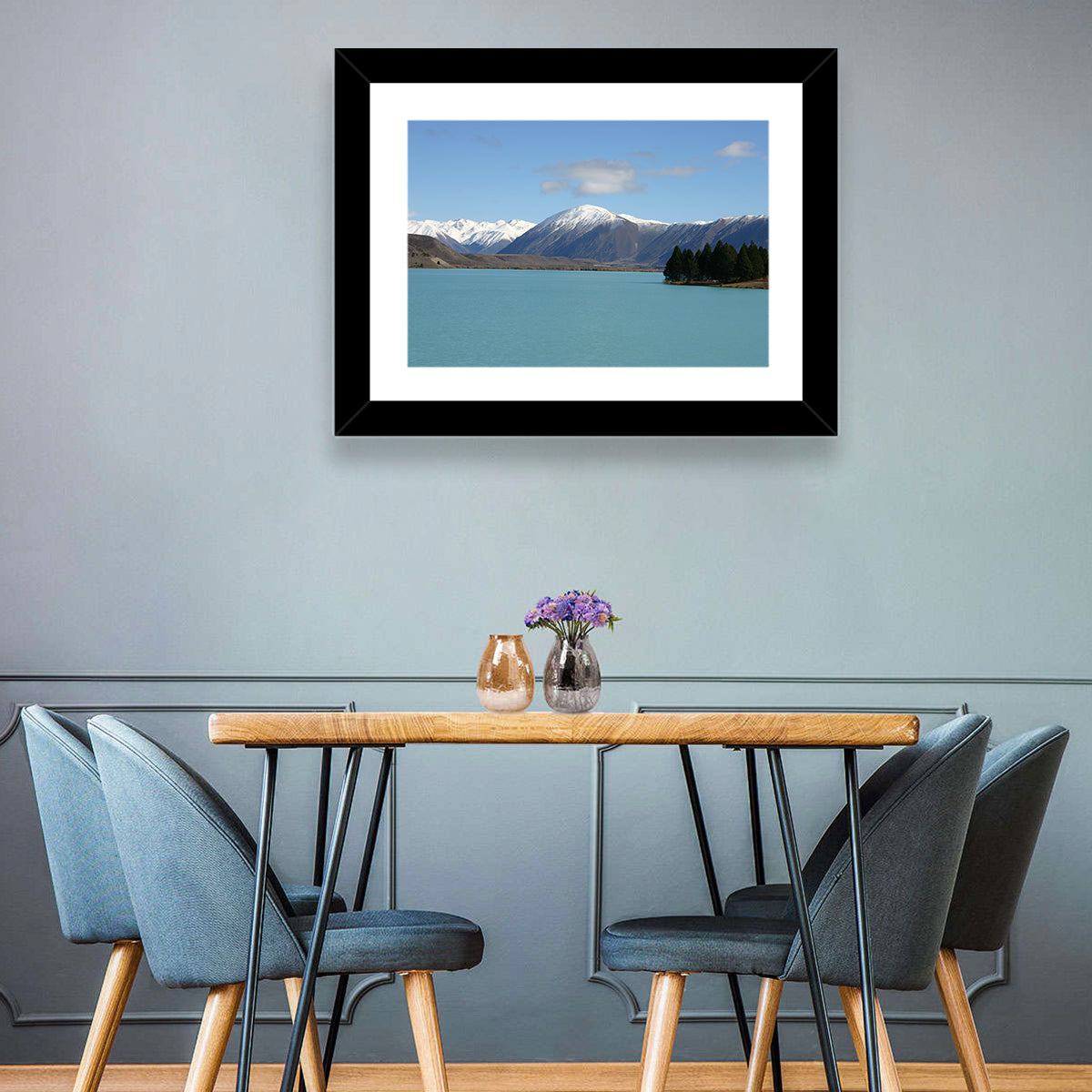 Turquoise Lake Pukaki Wall Art in a room, landscape