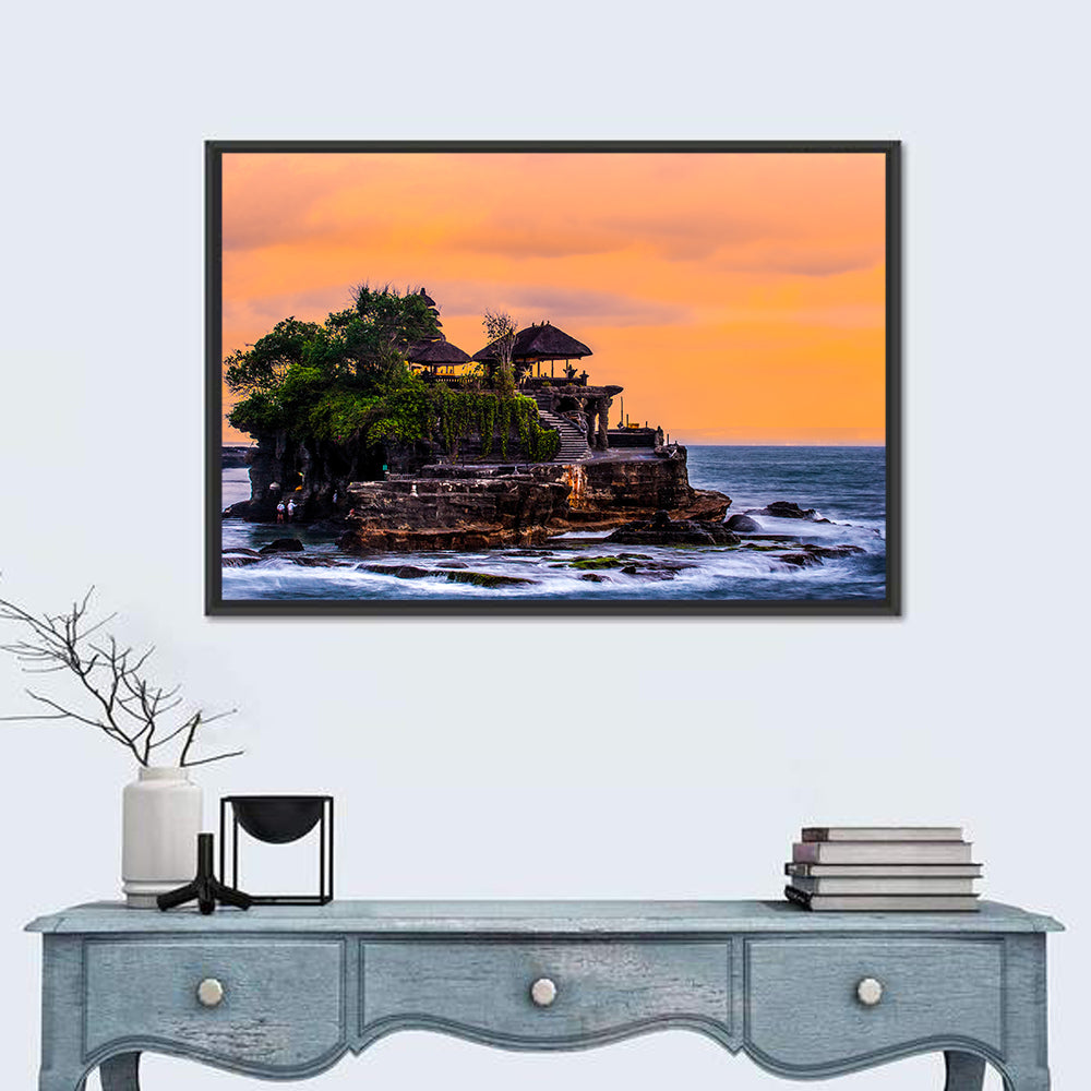 Tanah Lot Temple at Sunset Wall Art in a room, landscape