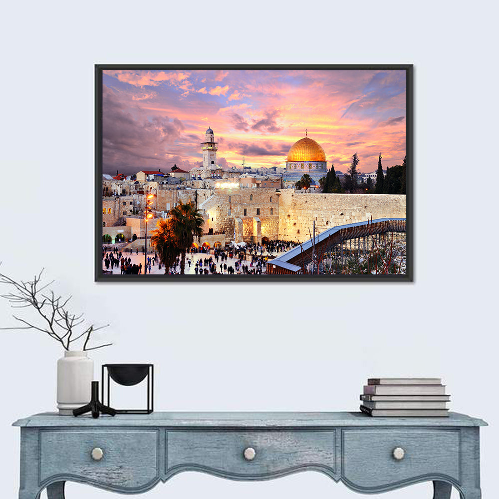 Jerusalem Old City Sunset Wall Art in a room, landscape