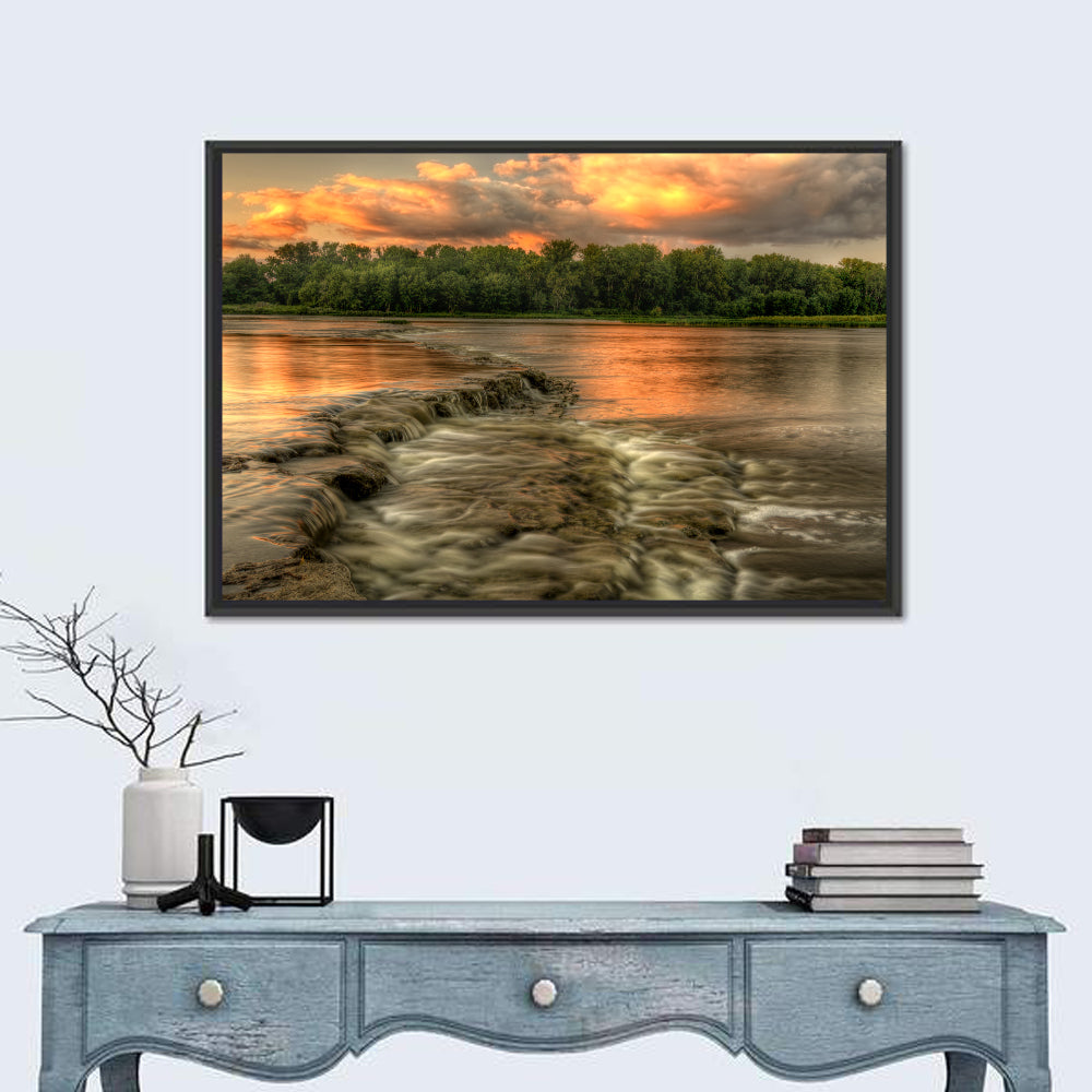 Maumee River Sunset Wall Art in a room, landscape