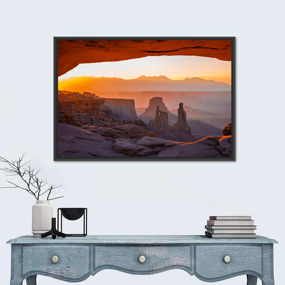 Mesa Arch Sunrise Wall Art in a room, landscape