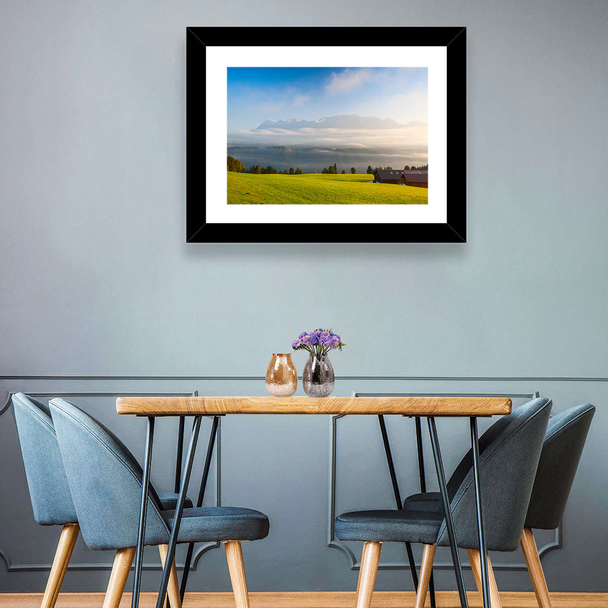Sunlit Mountain Clouds Wall Art in a room, landscape