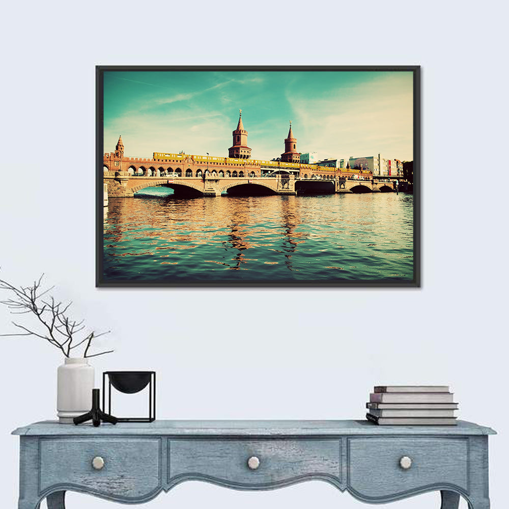 Oberbaum Bridge with Yellow Train Wall Art in a room, landscape